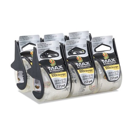 Shurtech Brands Duck, MAX PACKAGING TAPE WITH DISPENSER, 1.5in CORE, 1.88inX 22 YDS, CRYSTAL CLEAR, 6PK 284983